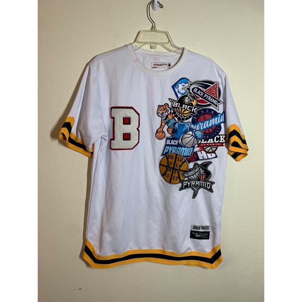 Black Pyramid Shirt Varsity Patches Jersey Embroidered Y2K Sporty Men's Size XL